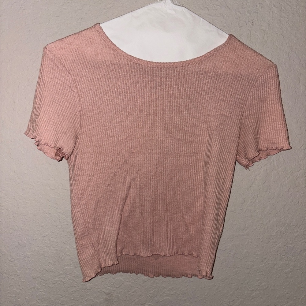 American Eagle Dusty Pink Ribbed Cropped Tee
